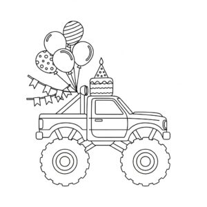 Monstertruck och färgglada ballonger