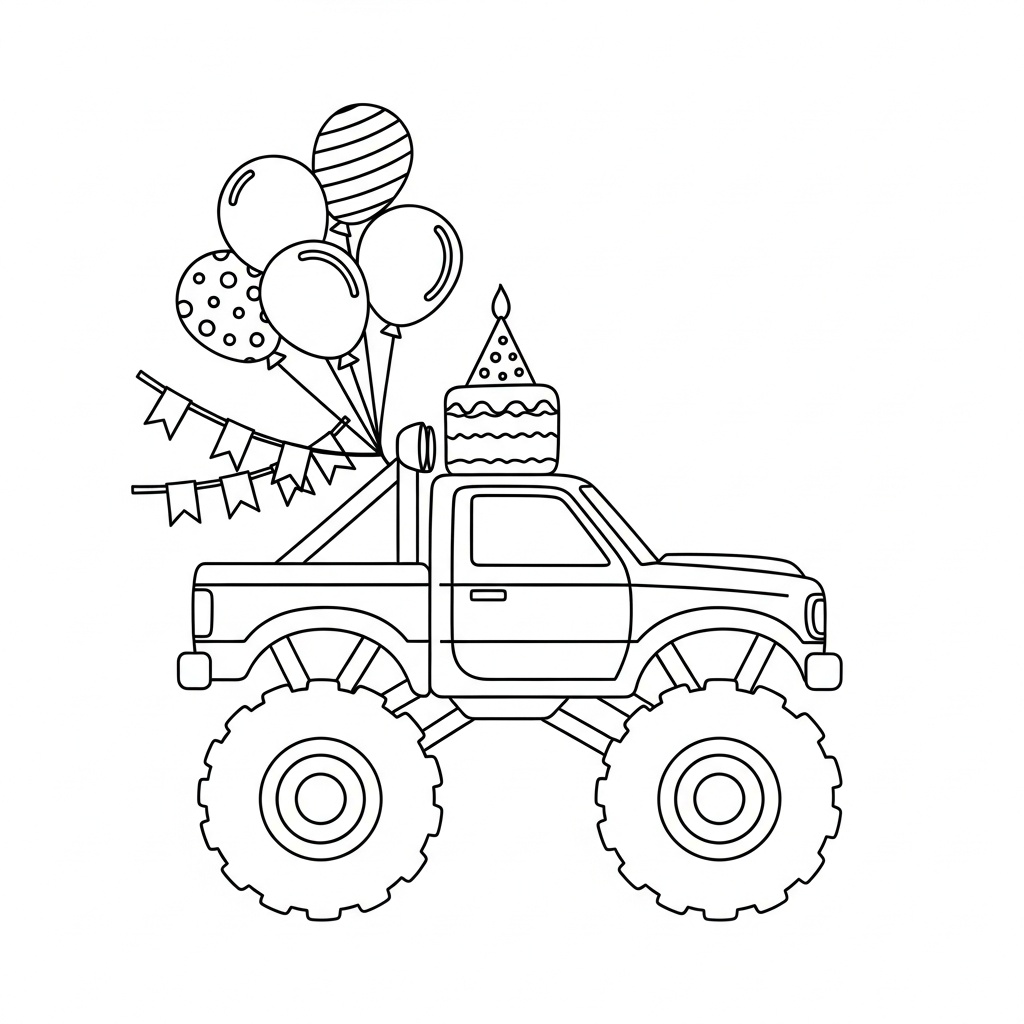 Monstertruck och färgglada ballonger