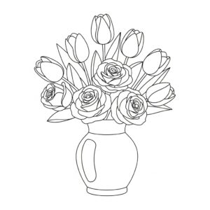 Mors dag firande: teckning med blombukett