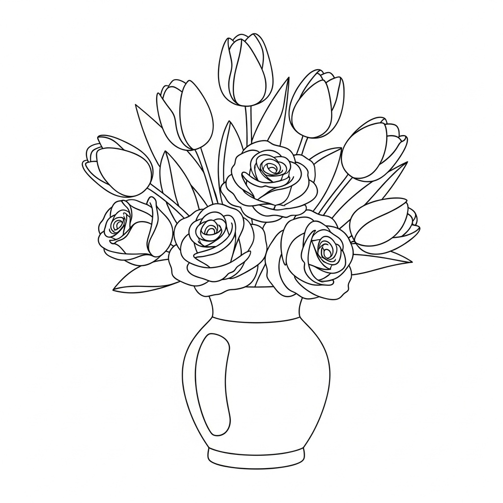 Mors dag firande: teckning med blombukett