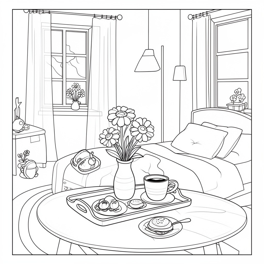 Mors dag-scen med frukost på sängen