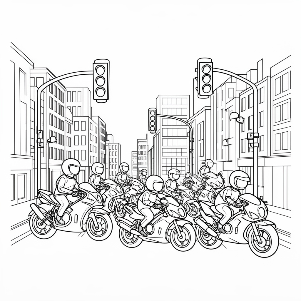 Motorcykelkonvoj i stadstrafik