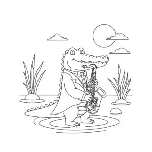 Musikalisk träskrovdjur med saxofon i träsket