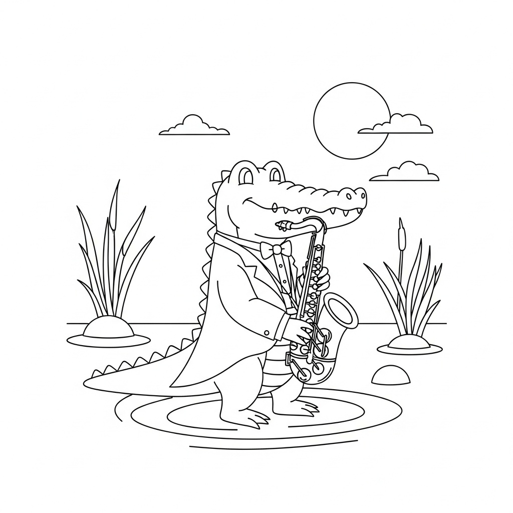 Musikalisk träskrovdjur med saxofon i träsket