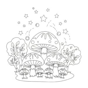 Mystisk svampgrupp i nattens skog