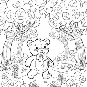 Nalle målarbild i naturlig skogsmiljö