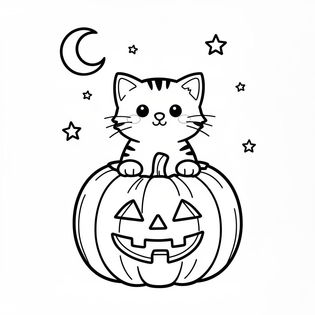 Nedladdningsbar PDF Halloween-målning med katt