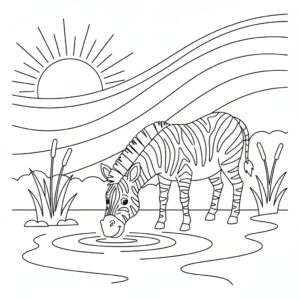 Nedladdningsbar randig zebra vid vattenhålet målarbild