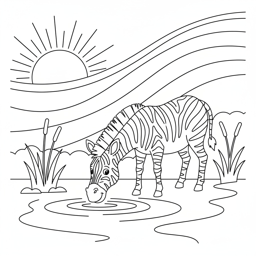 Nedladdningsbar randig zebra vid vattenhålet målarbild