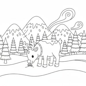 Nedladdningsbar ren att färglägga i snöig skog