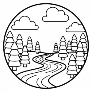 Nedladdningsbar skog målarbild PDF för barn