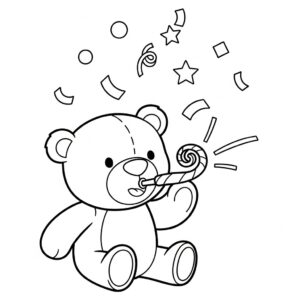 Nyårsfärgläggningsbild med nalle och konfetti