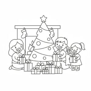 Paketöppning i ett rum med julstämning