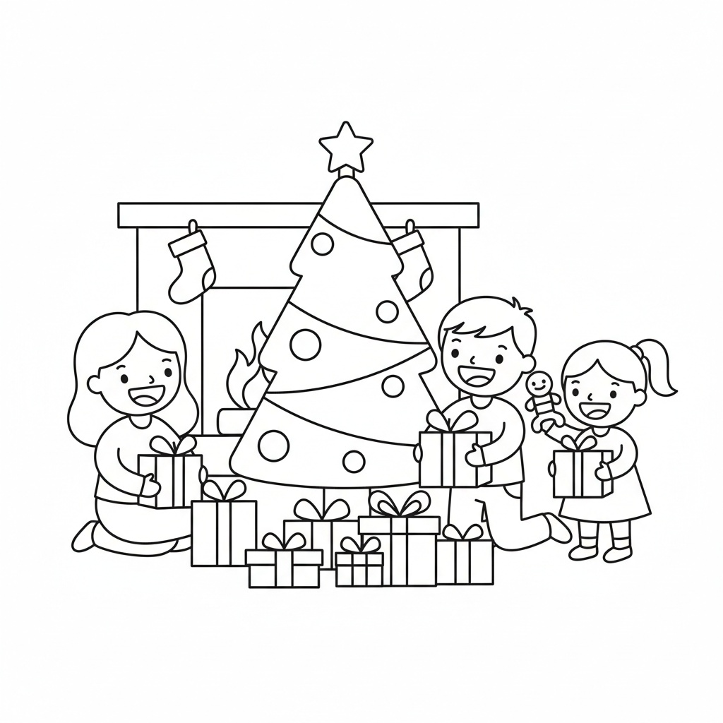 Paketöppning i ett rum med julstämning