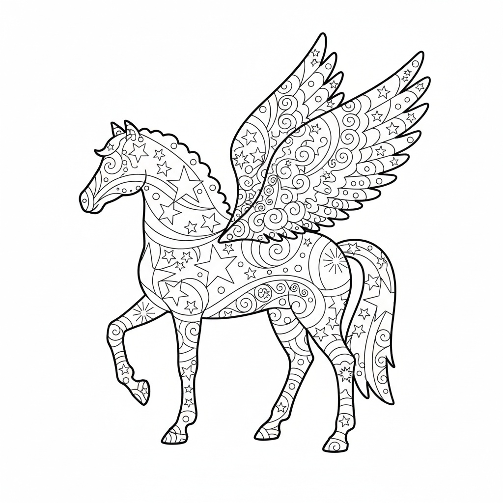 Pegasos i zentanglestil för vuxna