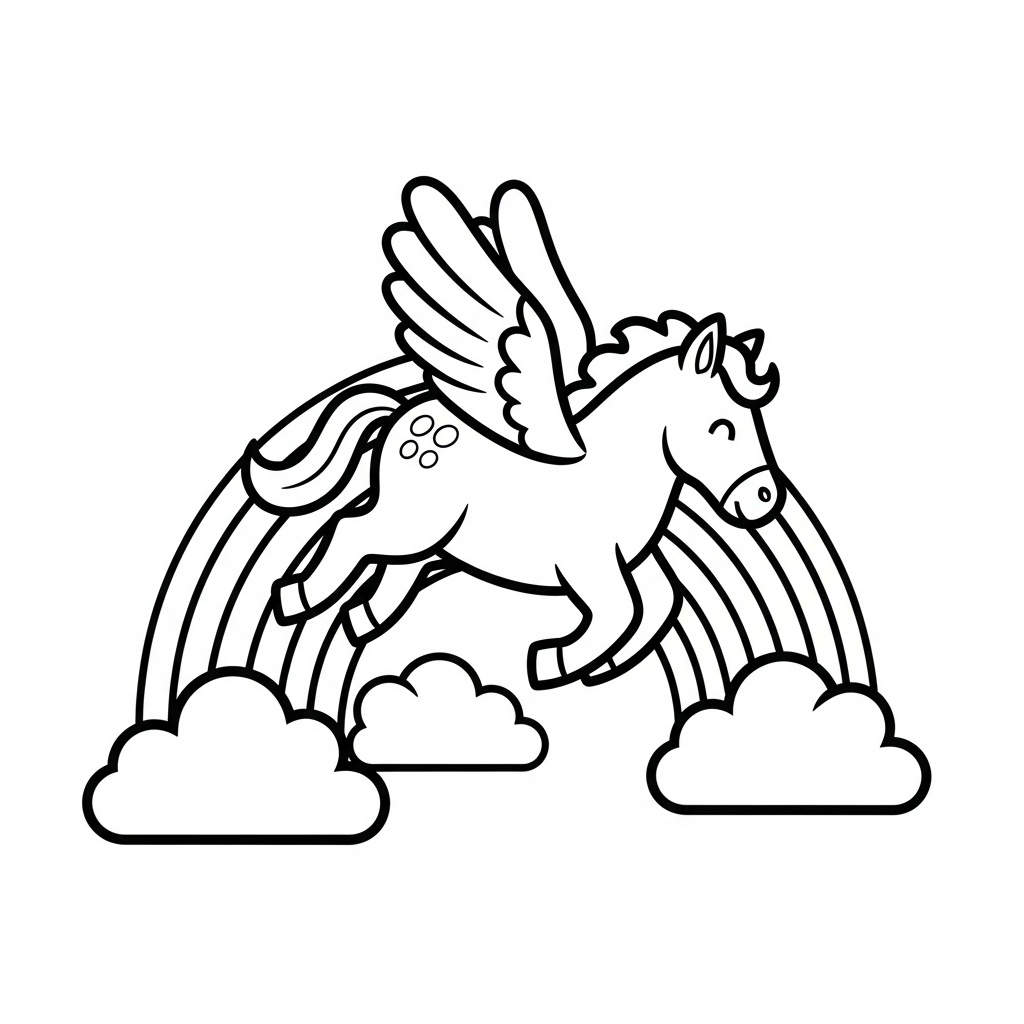 Pegasos målarbild med regnbåge för barn