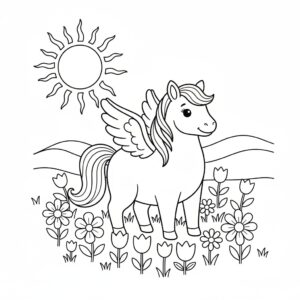 Pegasus målarbild med vänligt ansikte för förskolebarn