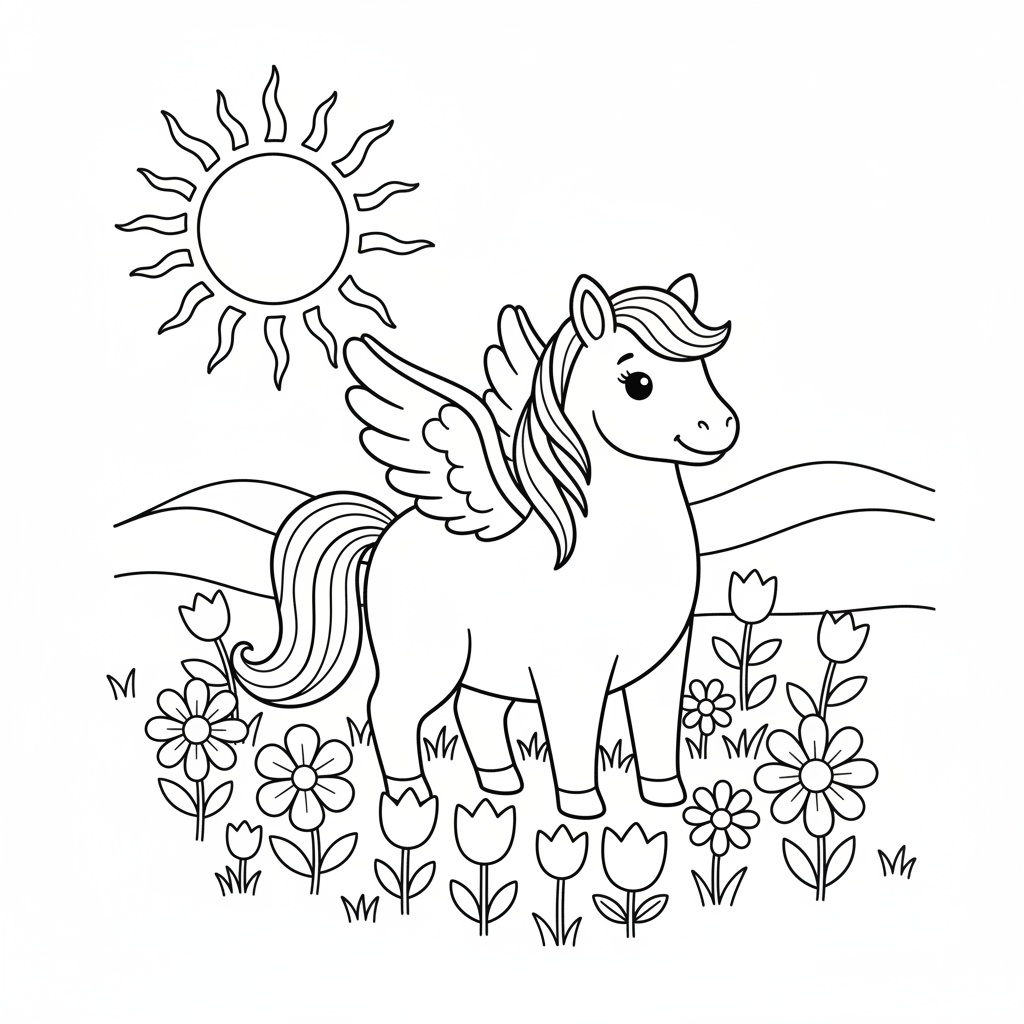 Pegasus målarbild med vänligt ansikte för förskolebarn