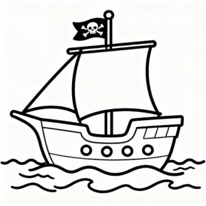 Piratbåt på havet med flagga