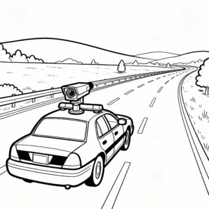Polisbil med radar på motorvägen