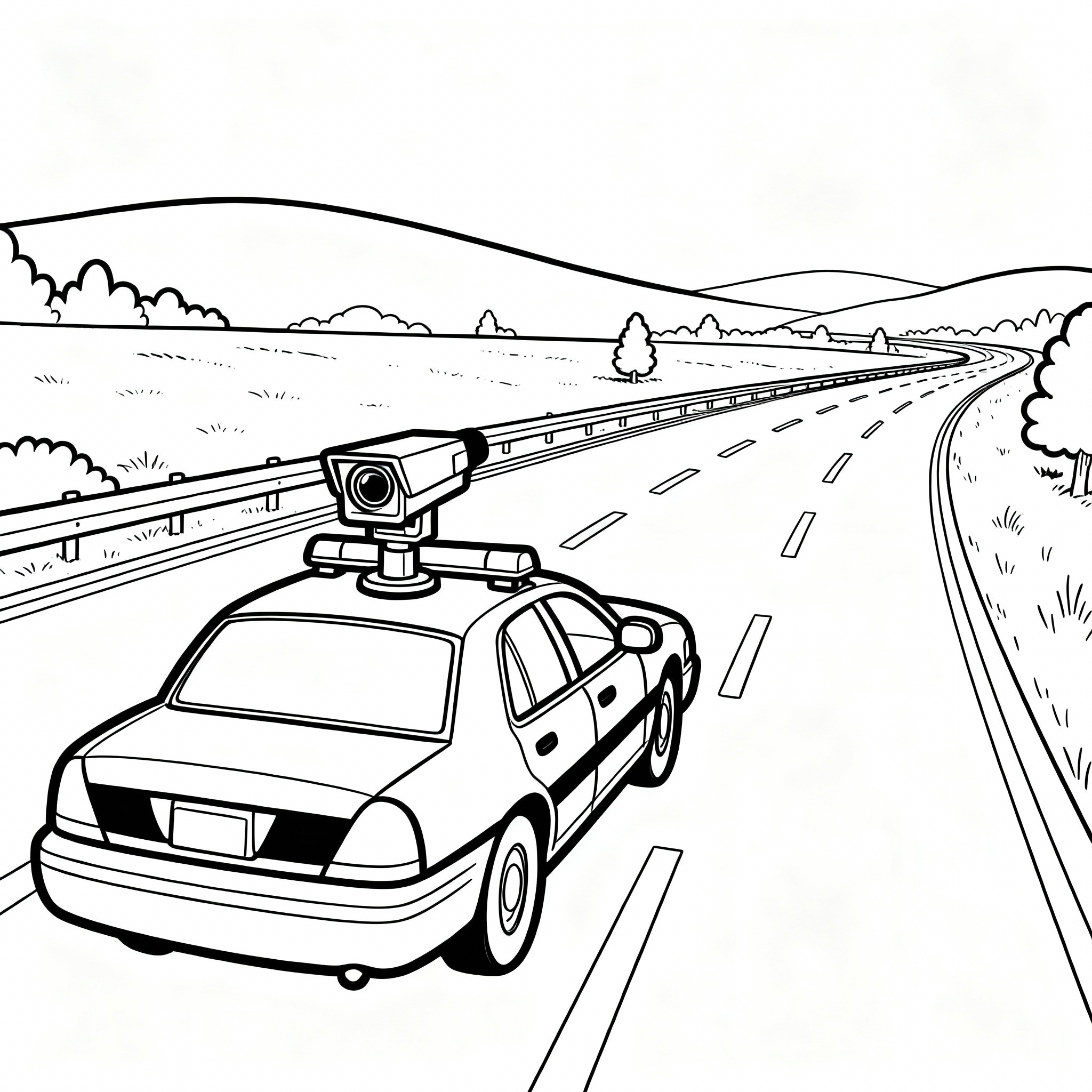 Polisbil med radar på motorvägen