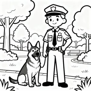 Polisen med polisbil, uniform och blåljus målarbilder