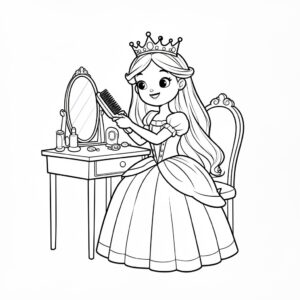 Prinsessa som gör sig fin framför spegeln