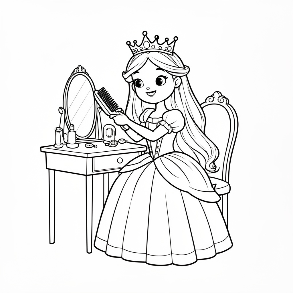 Prinsessa som gör sig fin framför spegeln