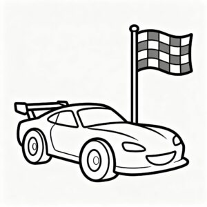 Racerbil och den rutiga flaggan