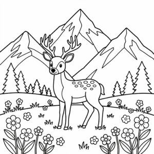 Rådjur målarbild vid blommande bergsbäck