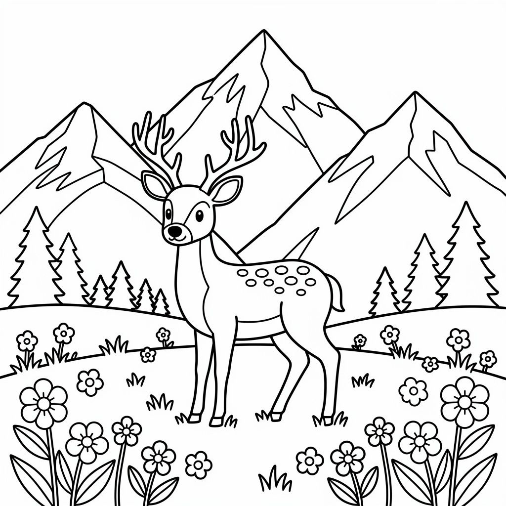 Rådjur målarbild vid blommande bergsbäck