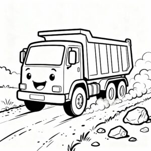 Realistisk dumper på dammig grusväg