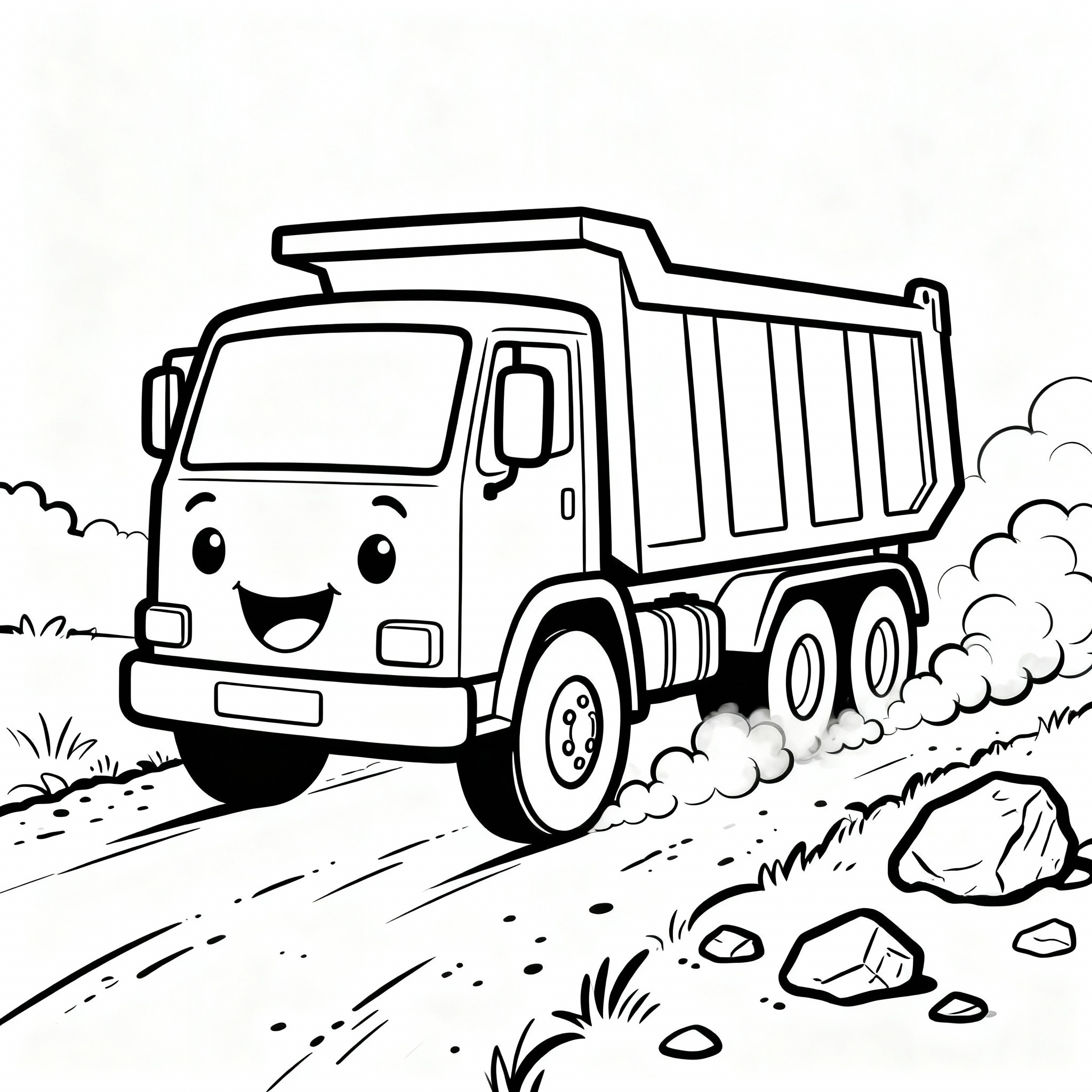 Realistisk dumper på dammig grusväg