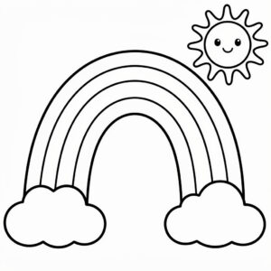 Regnbåge målarbild med leende sol