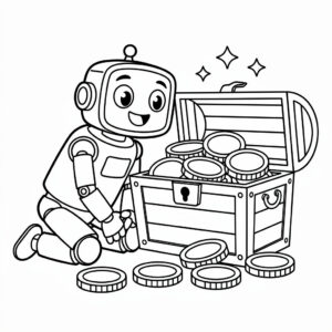 Robot och skattkista målarbild