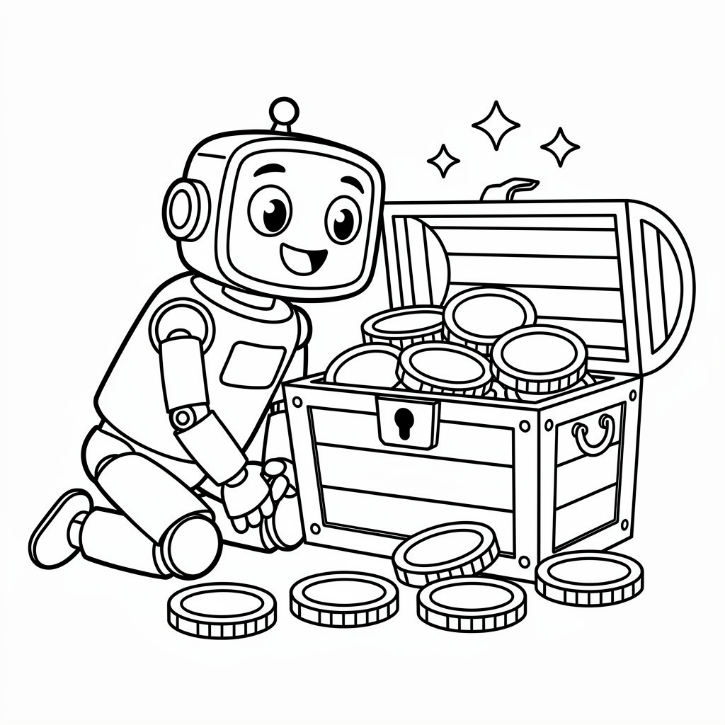 Robot och skattkista målarbild