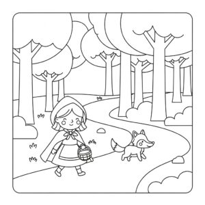 Rödluvan och vargen i skogen målarbild