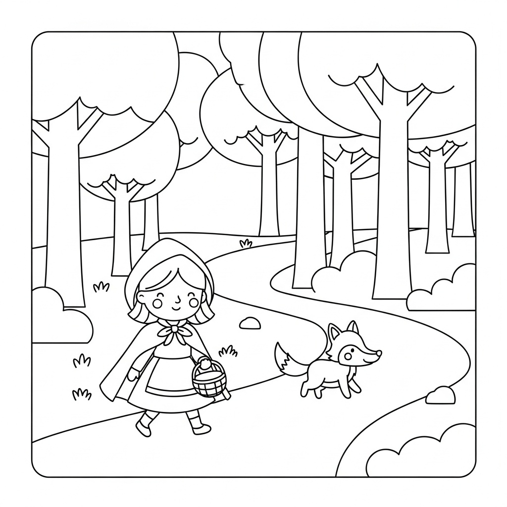 Rödluvan och vargen i skogen målarbild
