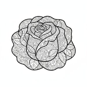 Ros målarbild för vuxna med zentangle-mönster