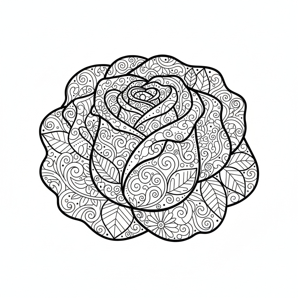 Ros målarbild för vuxna med zentangle-mönster