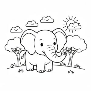 Safari elefant målarbild med naturtrogna detaljer