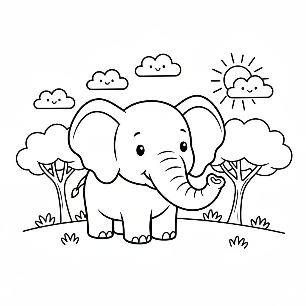 Safari elefant målarbild med naturtrogna detaljer
