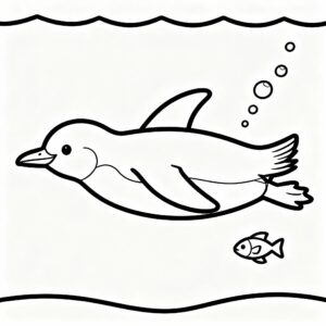 Simmande pingvin målarbild med fiskar