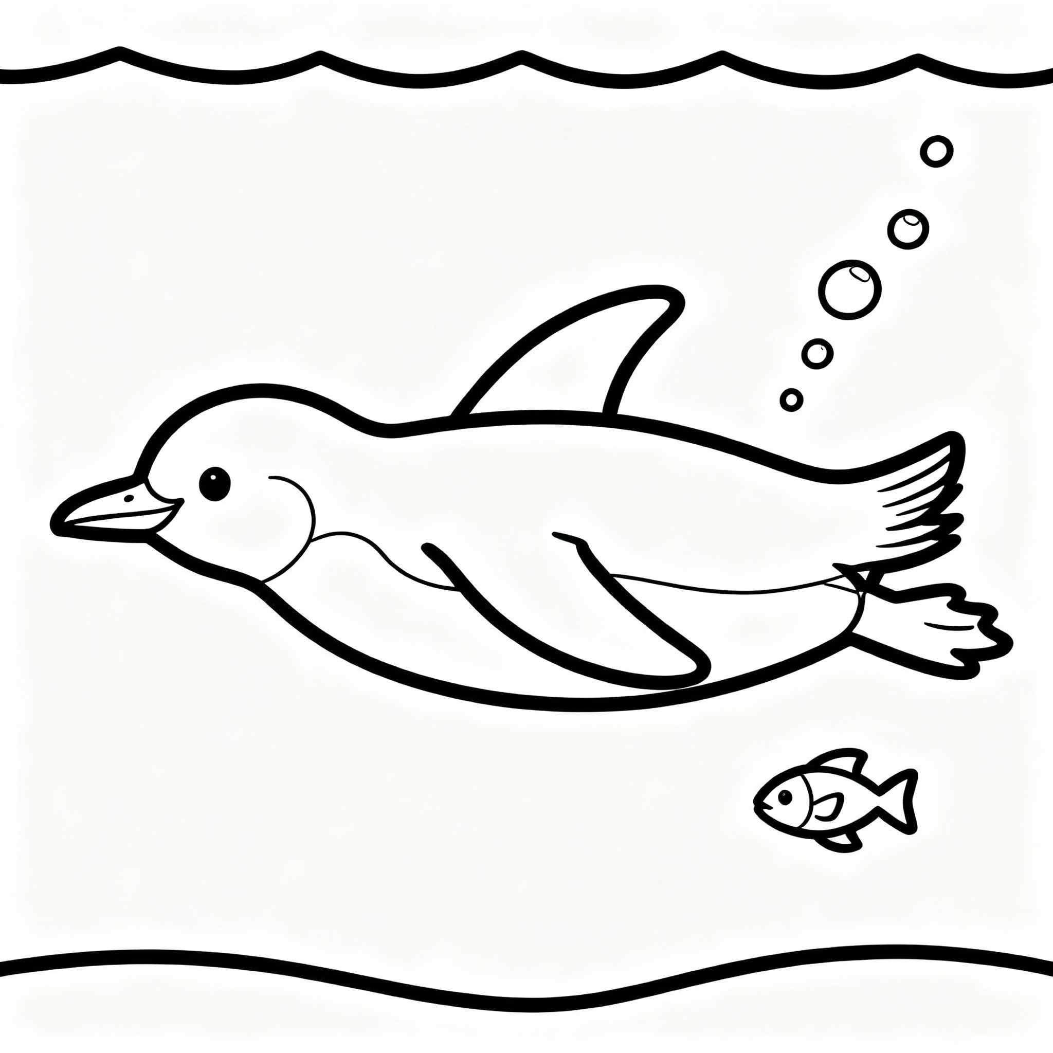 Simmande pingvin målarbild med fiskar