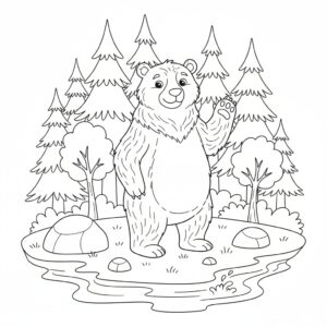 Skogsbjörn målarbild i naturlig position