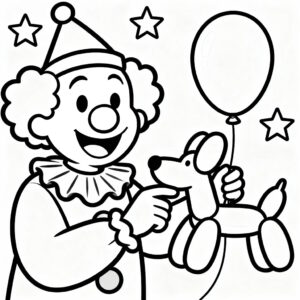 Skriv ut clown målarbild med ballongfigurer