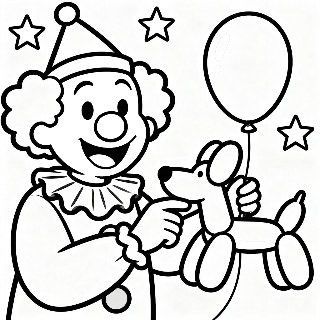 Skriv ut clown målarbild med ballongfigurer