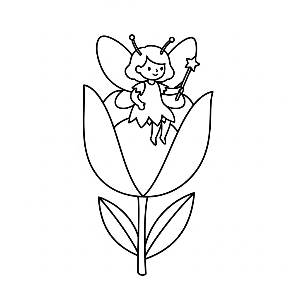 Skriv ut en älva med blommor att färglägga