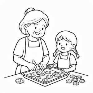 Skriv ut familjemålning: mormor och barnbarn