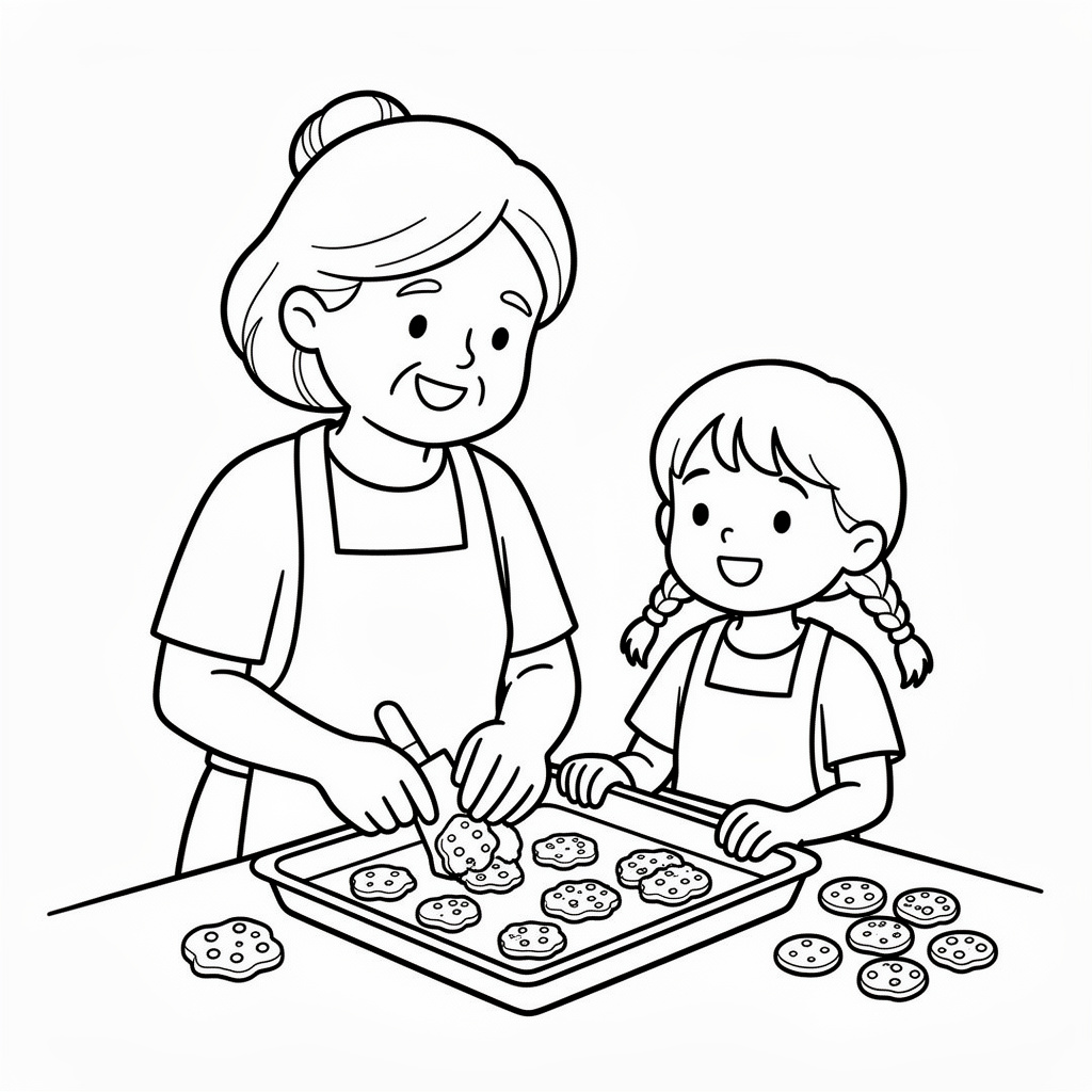 Skriv ut familjemålning: mormor och barnbarn